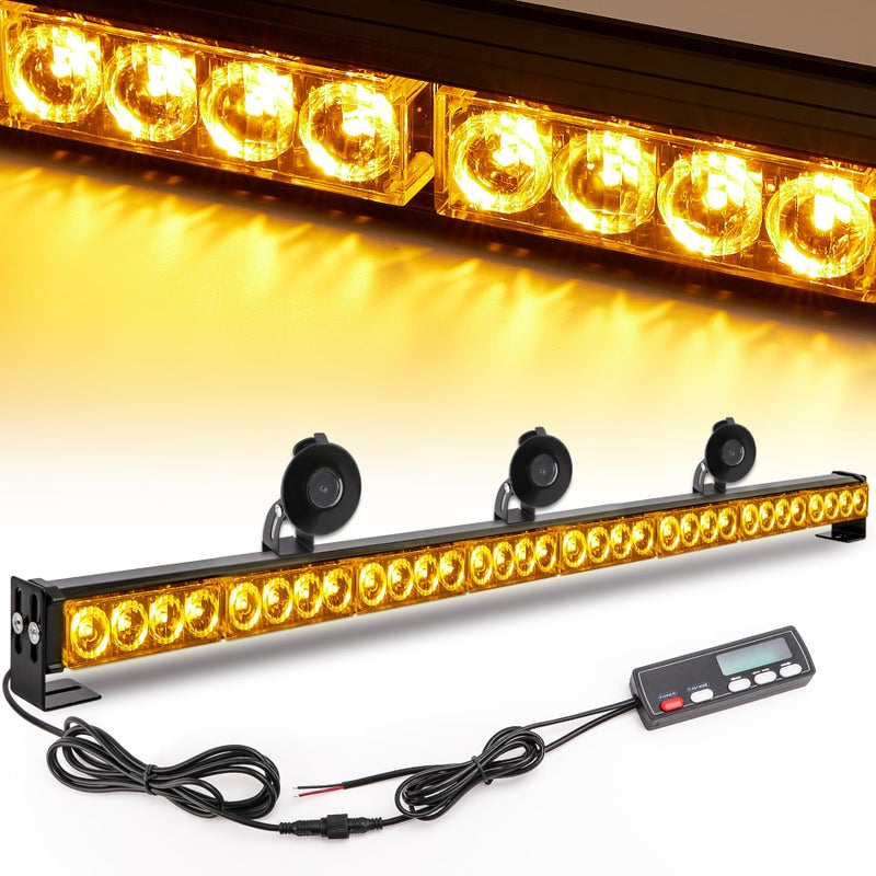 LE-JX Traffic Advisor Light Bar 36 Inch 16 Flash Modes 32 Led Emergency Strobe Warning Lights Directional Bar Hazard Warning Flashing Safety Light with Led Display Screen Controller(35.5 Inch, Yellow/Amber) - Image 1